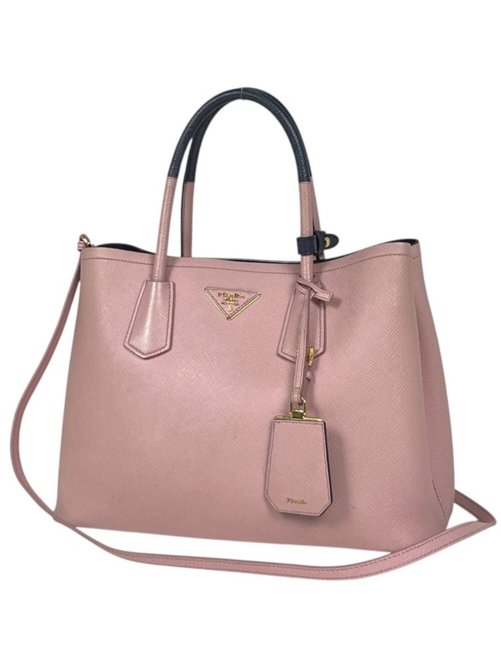 Prada Handbag Double 2-Way Saffiano Leather Pink Navy